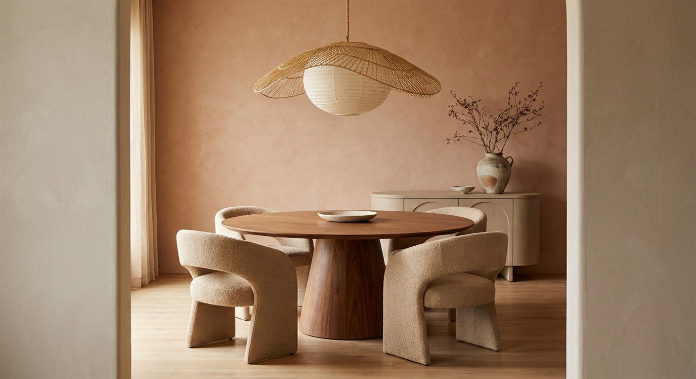 Mesa redonda, espaço para circular e luz centrada: o cenário ideal da tradição — que este guia adapta para a sala que você tem.